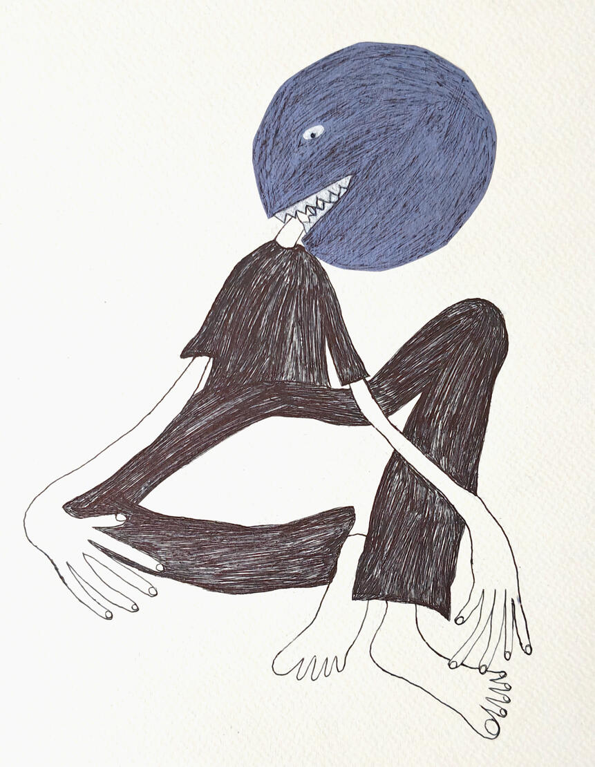 Thinker 10 x 13 inches | Pen and collage on paper | 2024